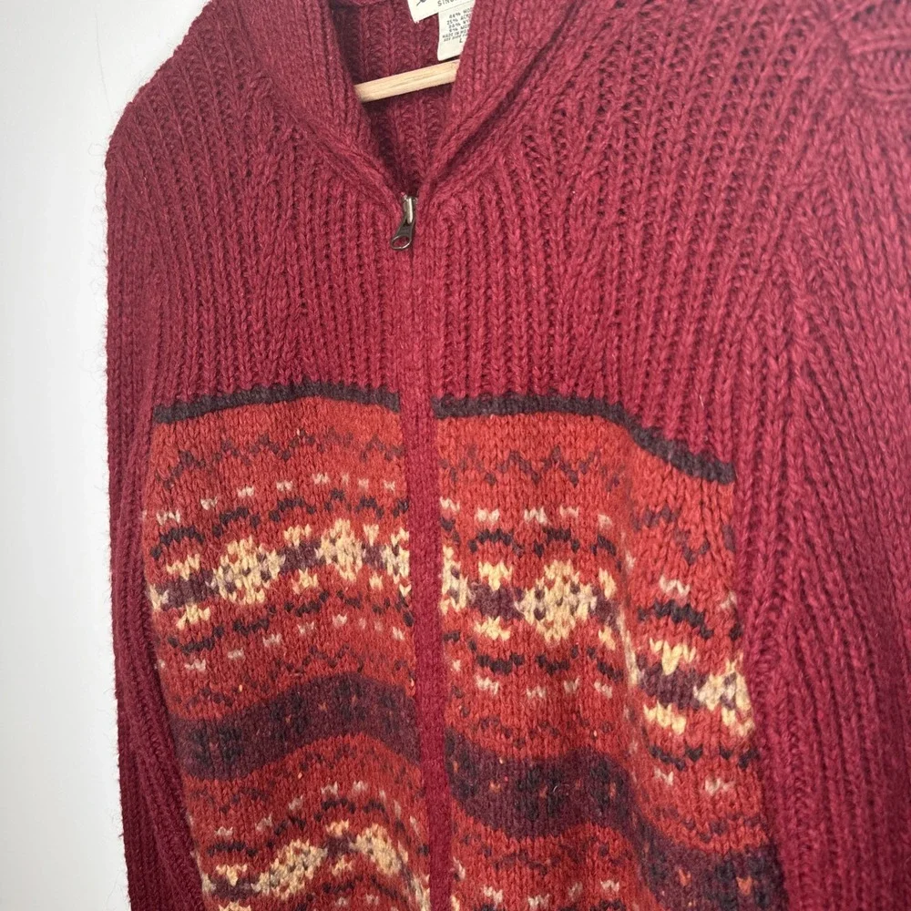 Vintage Eddie Bauer Fair Isle Wool Zip Sweater Cardigan Women L Nordic Fisherman